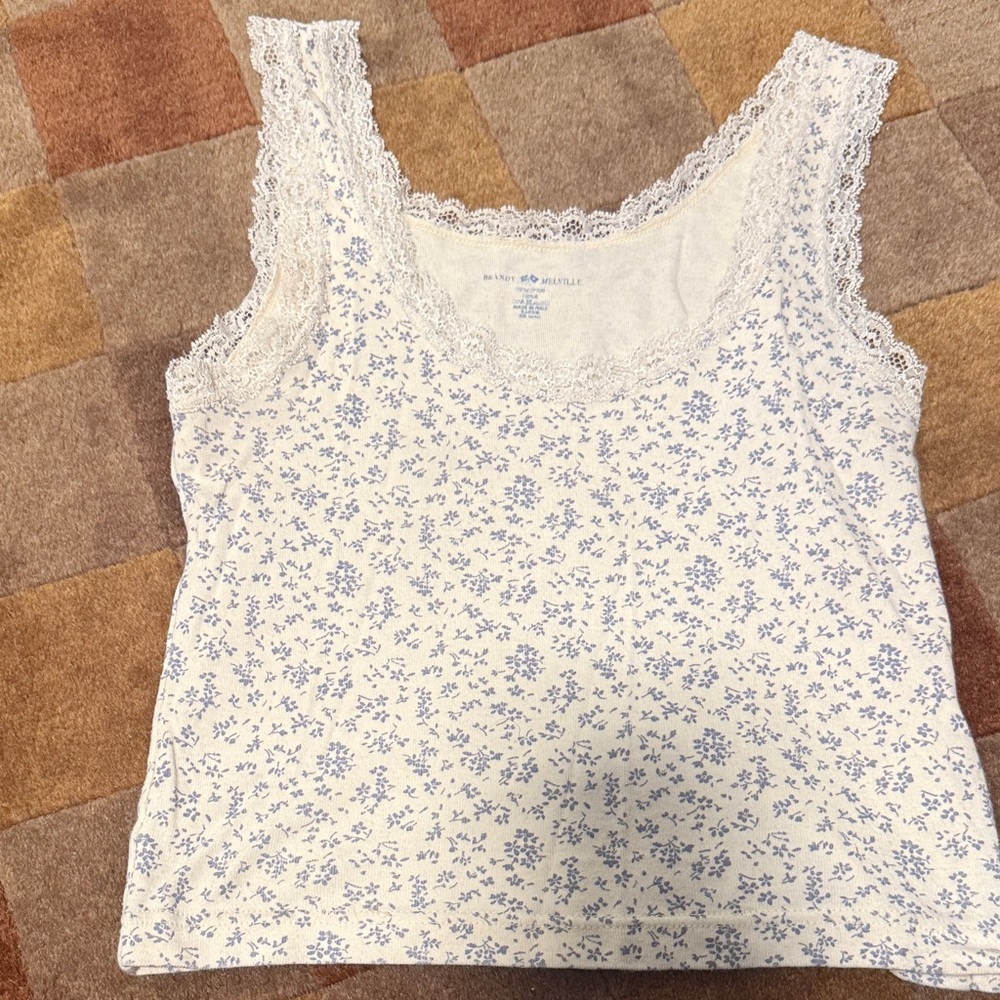 Brandy Melville White and Blue Floral Lace Tank Top